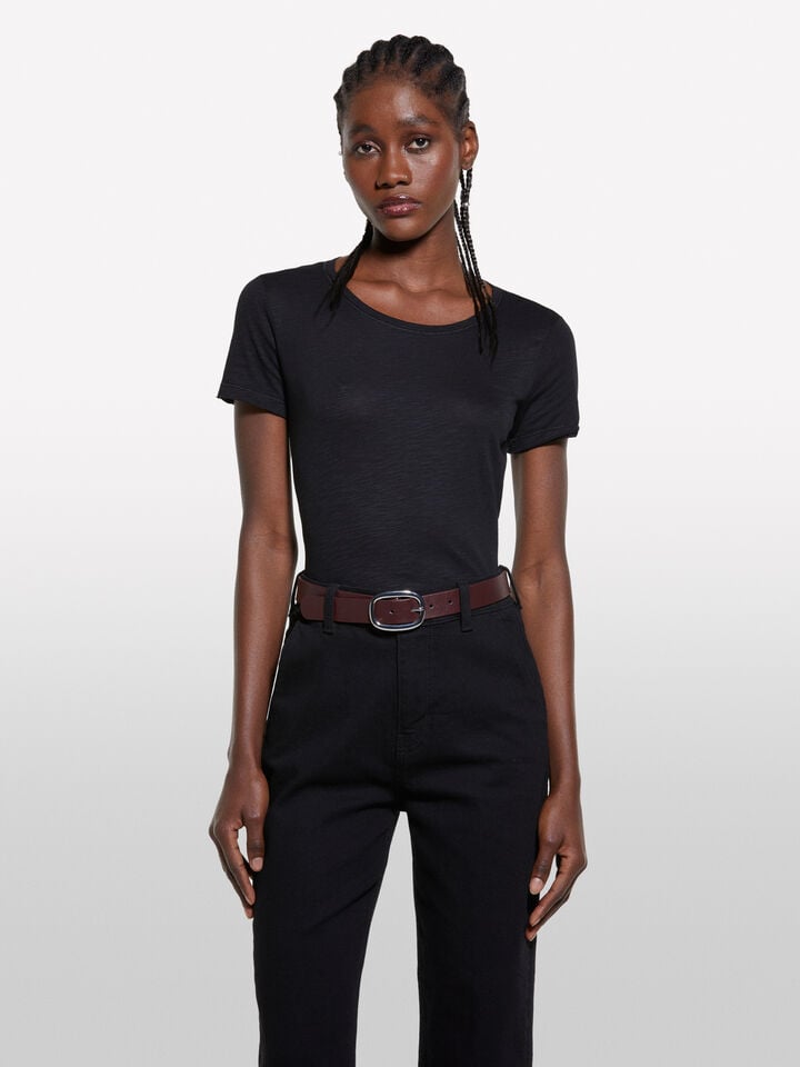 T-shirt girocollo nera - null - Nero | Sisley image number 4